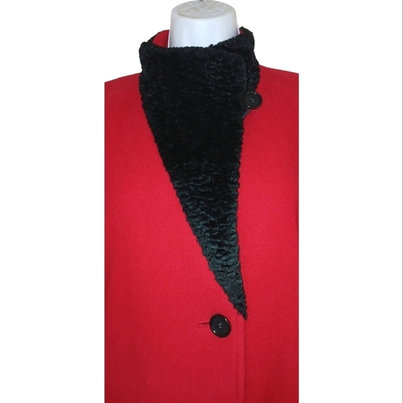 Vintage Wool Red Black Trench Coat Jacket Medium - Picture 5 of 8